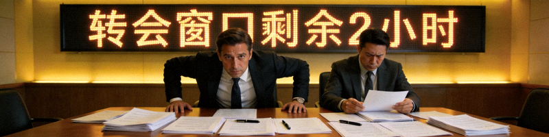 足球转会窗口关闭前球员经纪人紧张谈判的场景